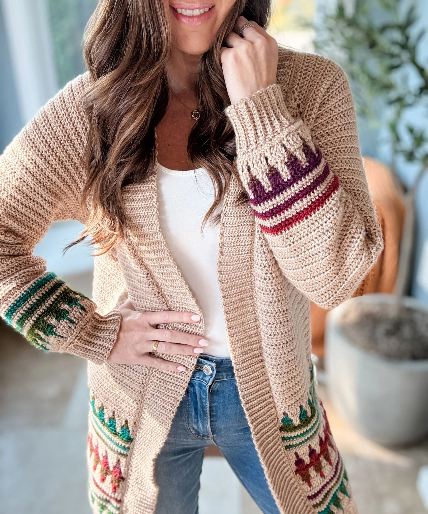 Autumn's Charm Mosaic Duster Length Cardigan - Image 3