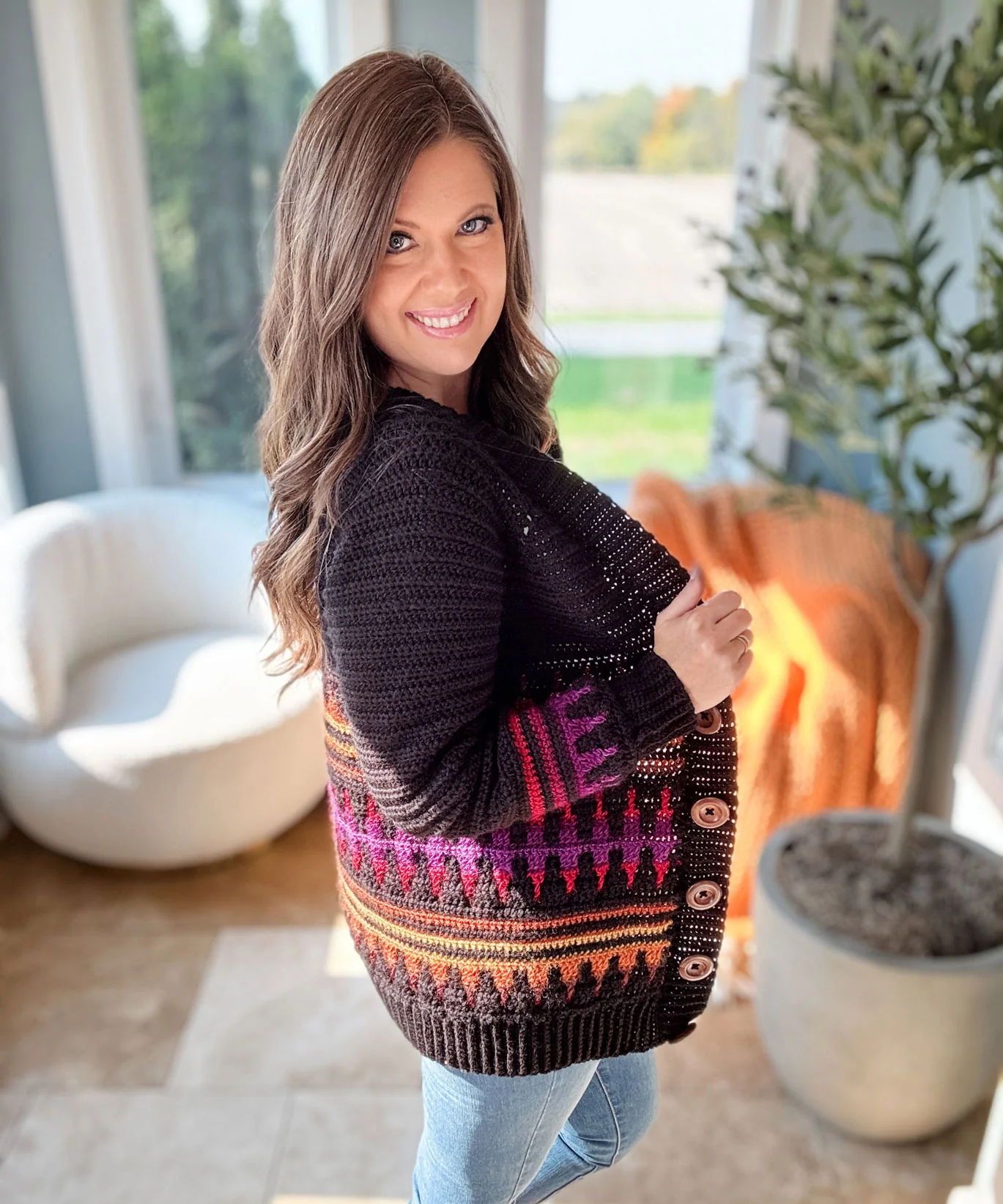 Autumn's Charm Mosaic Hip Length Cardigan - Image 5