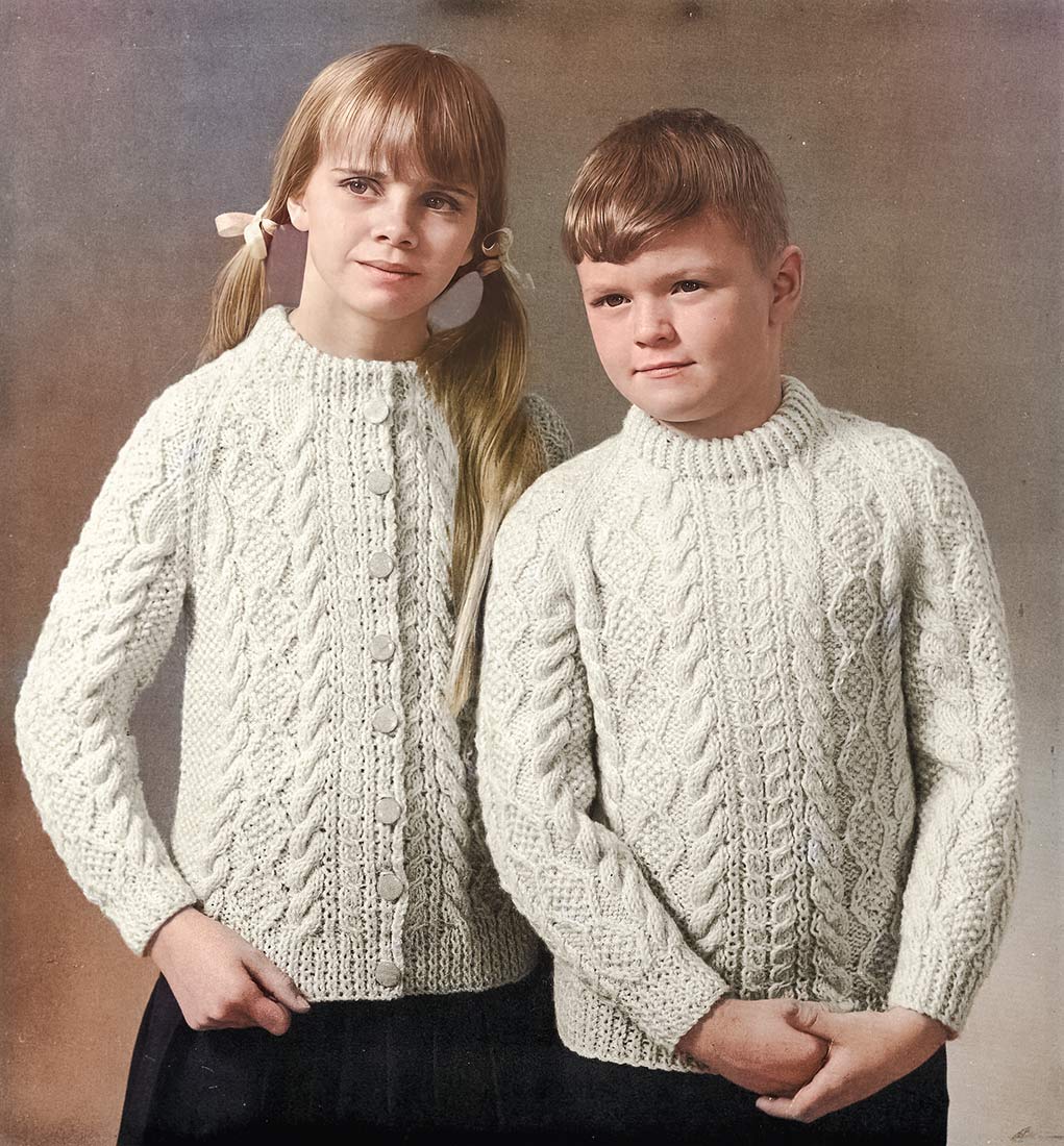 Boys' And Girls' Aran Fisherman Pullover & Girls' Cardigan Pattern