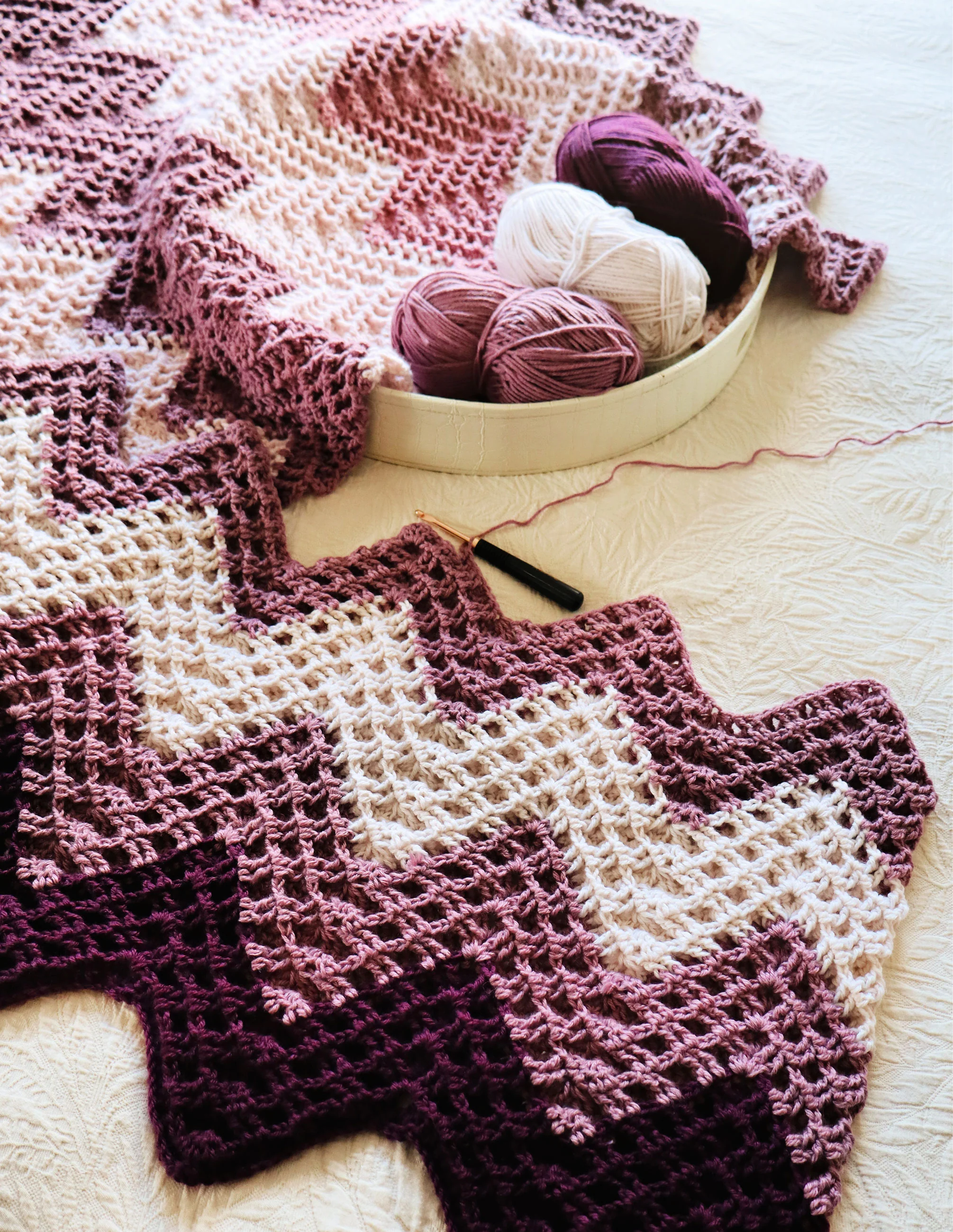 Double Reversible Waffle Chevron Blanket
