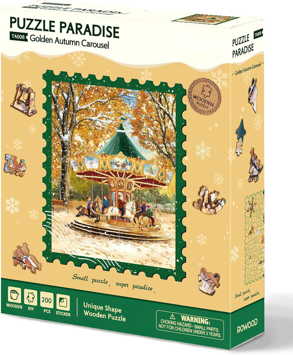 Golden Autumn Carousel Shaped Wooden Jigsaw Puzzle - Image 3