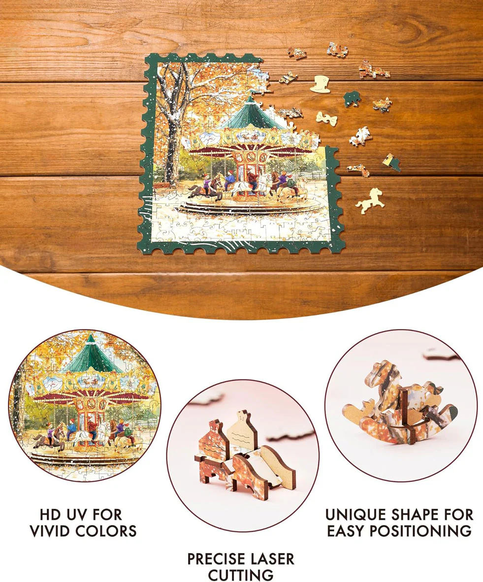 Golden Autumn Carousel Shaped Wooden Jigsaw Puzzle - Image 4