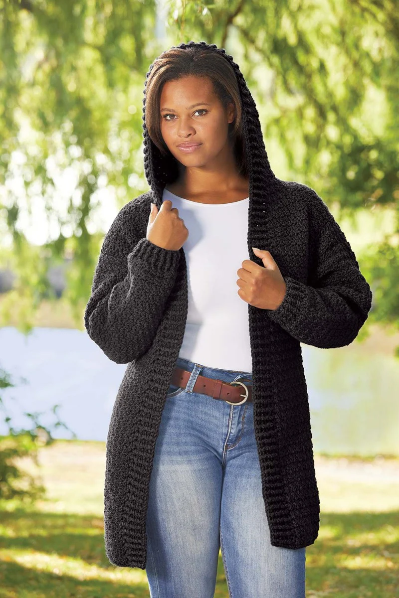 Hooded Crocheted Cardigan – Cozy & Casual | Mary Maxim - Image 3