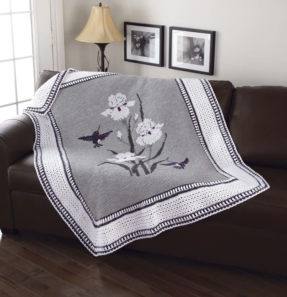 Iris & Hummingbirds Afghan Pattern
