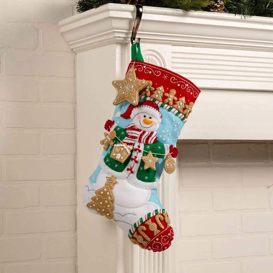 Jolly Gingerbread Snowman Felt Stocking - Image 2