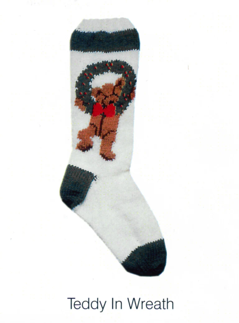 Knitted Christmas Stockings Argyle & Teddy Pattern - Image 2