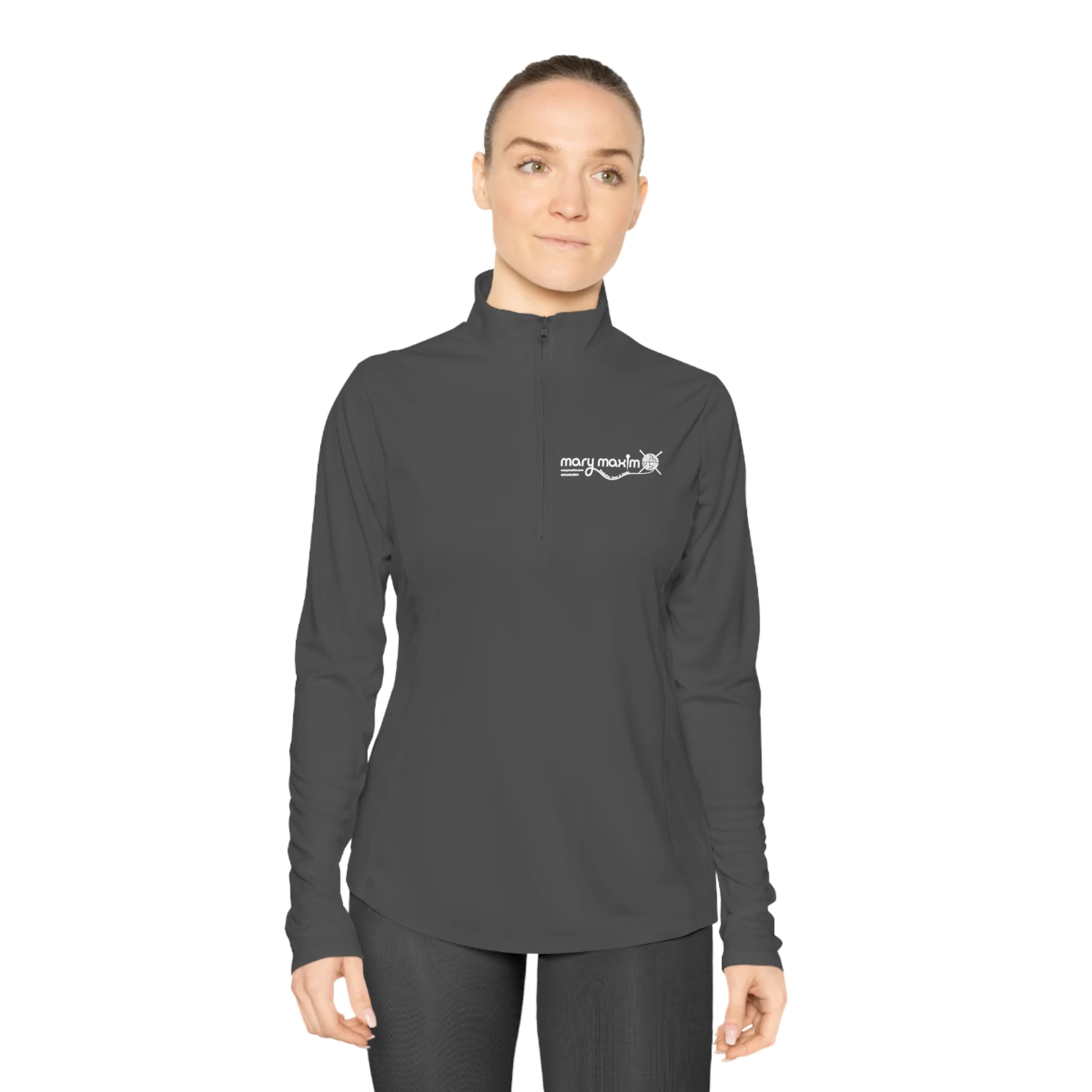Ladies Mary Maxim Quarter-Zip Pullover - White & Black Logo - Image 16