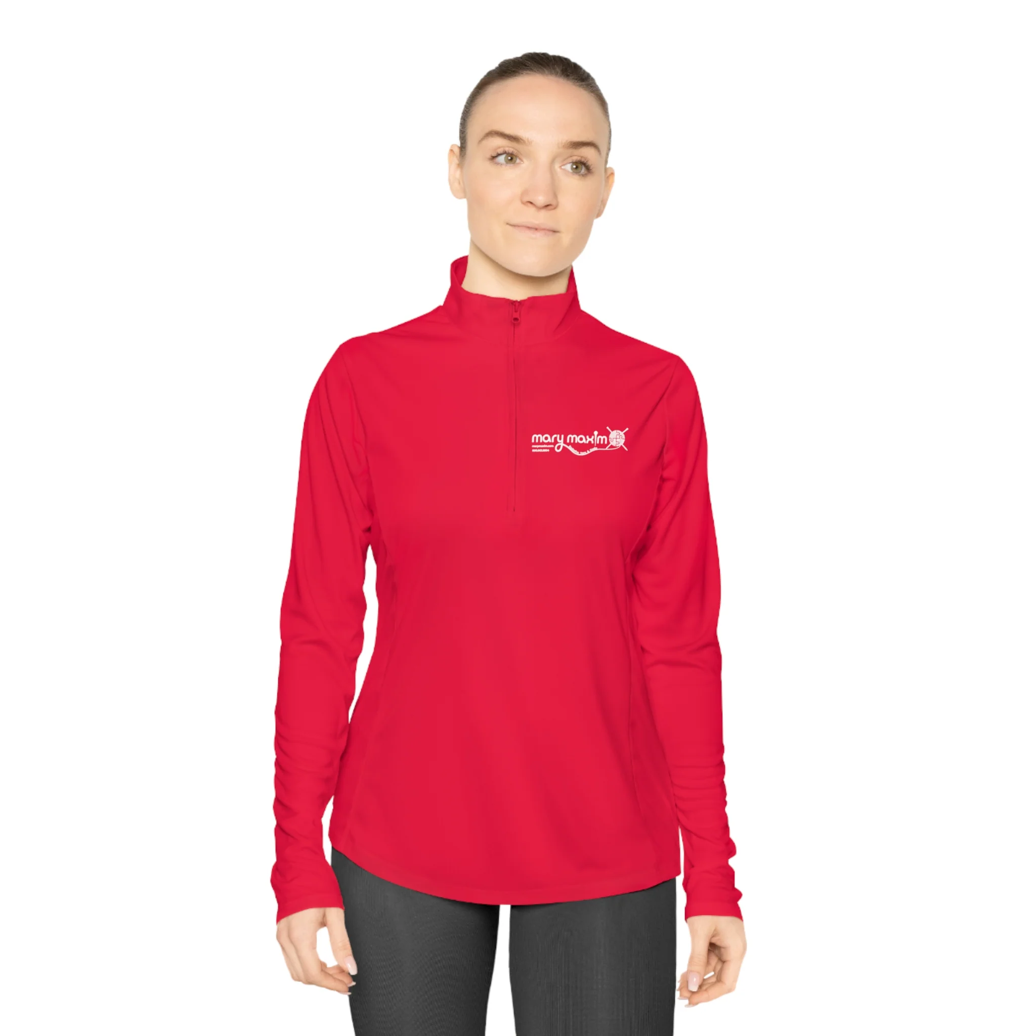 Ladies Mary Maxim Quarter-Zip Pullover - White & Black Logo - Image 20