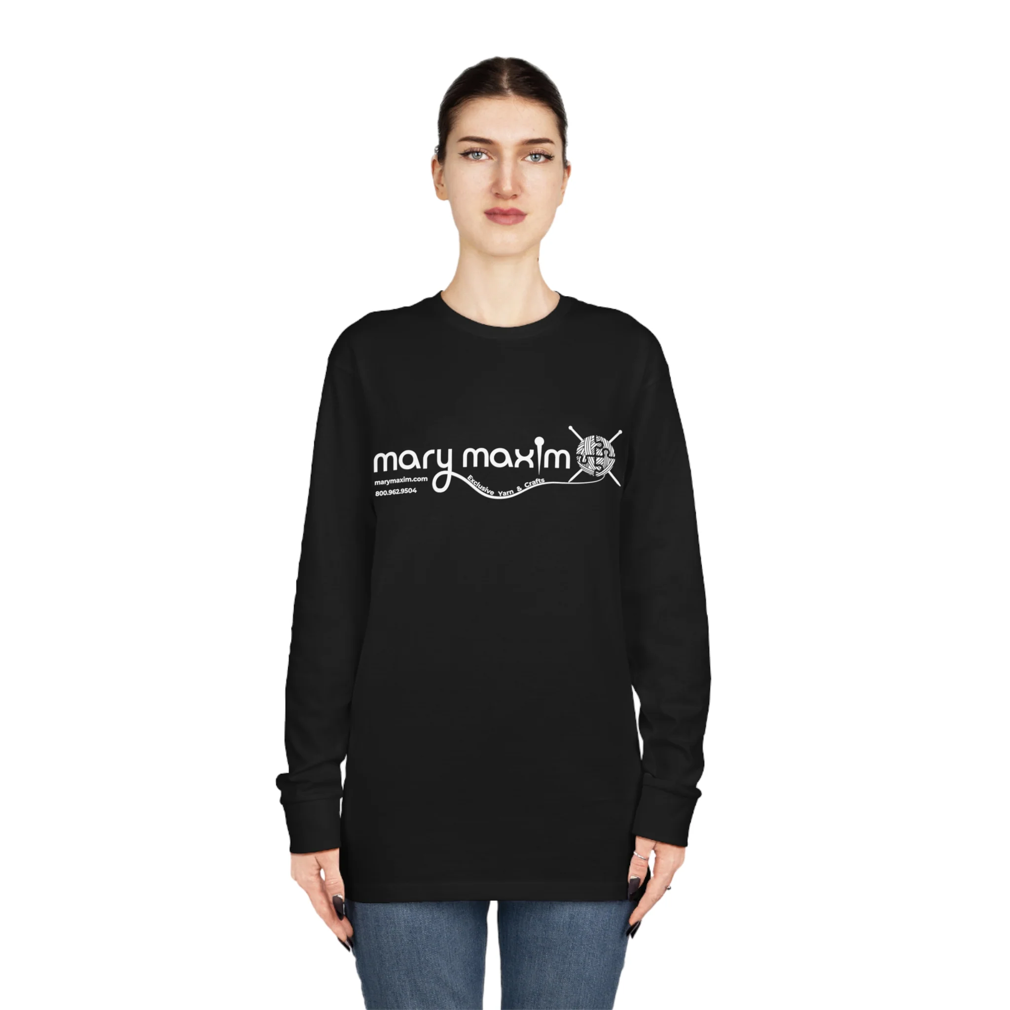 Mary Maxim Long Sleeve Tee - White & Black Logo - Unisex - Image 12
