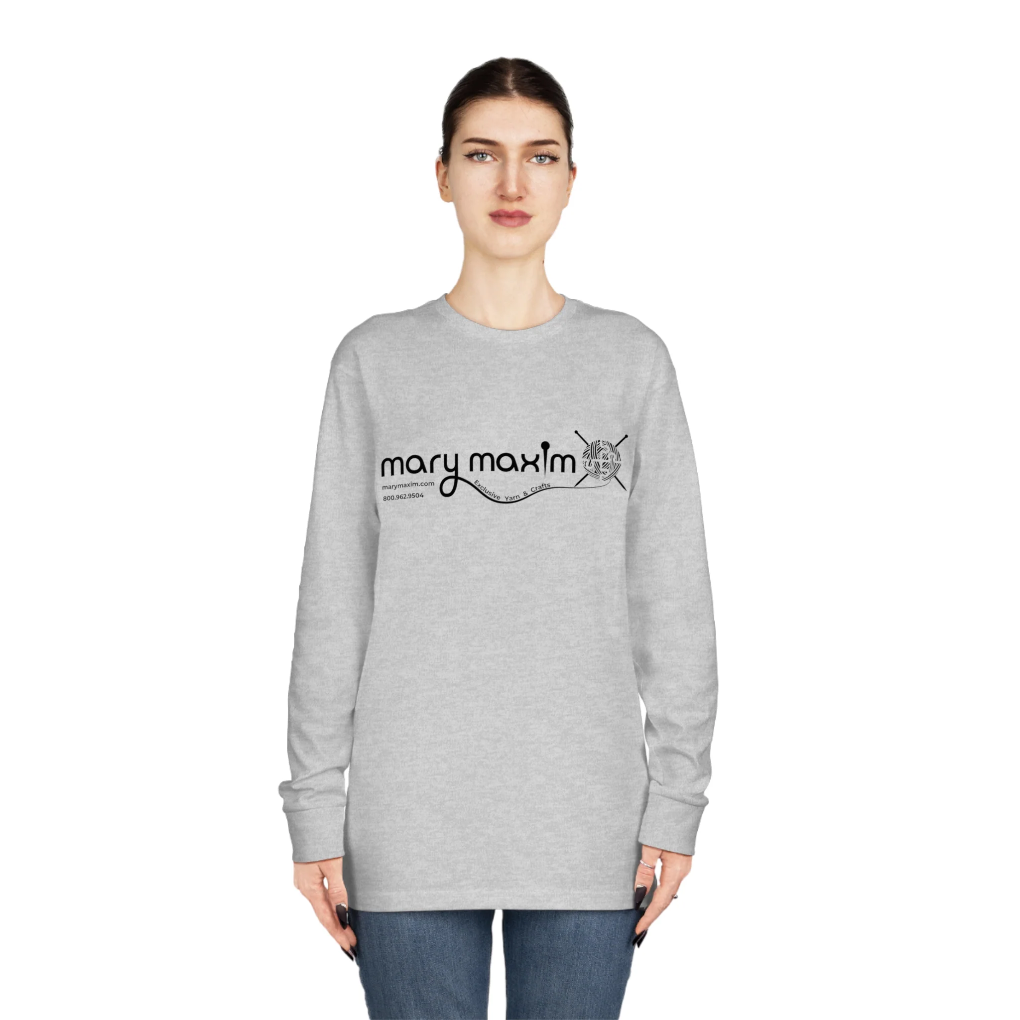 Mary Maxim Long Sleeve Tee - White & Black Logo - Unisex - Image 15