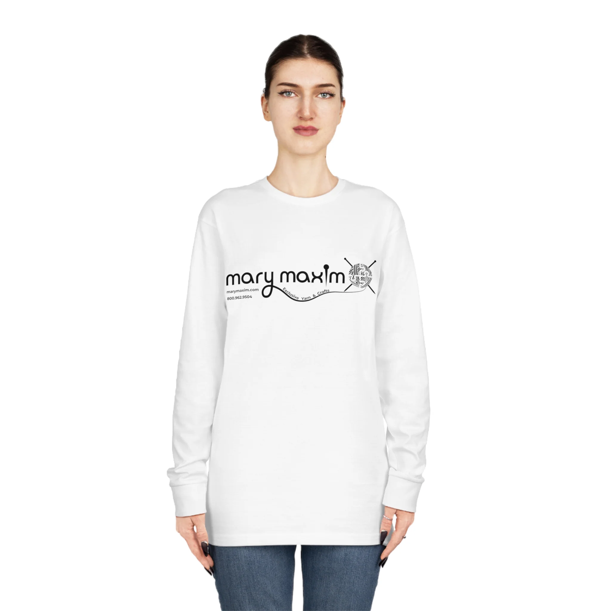 Mary Maxim Long Sleeve Tee - White & Black Logo - Unisex - Image 24
