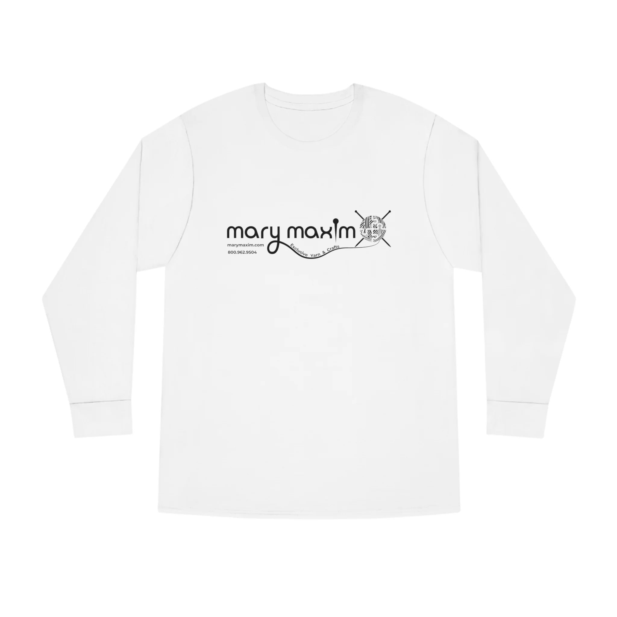 Mary Maxim Long Sleeve Tee - White & Black Logo - Unisex - Image 7