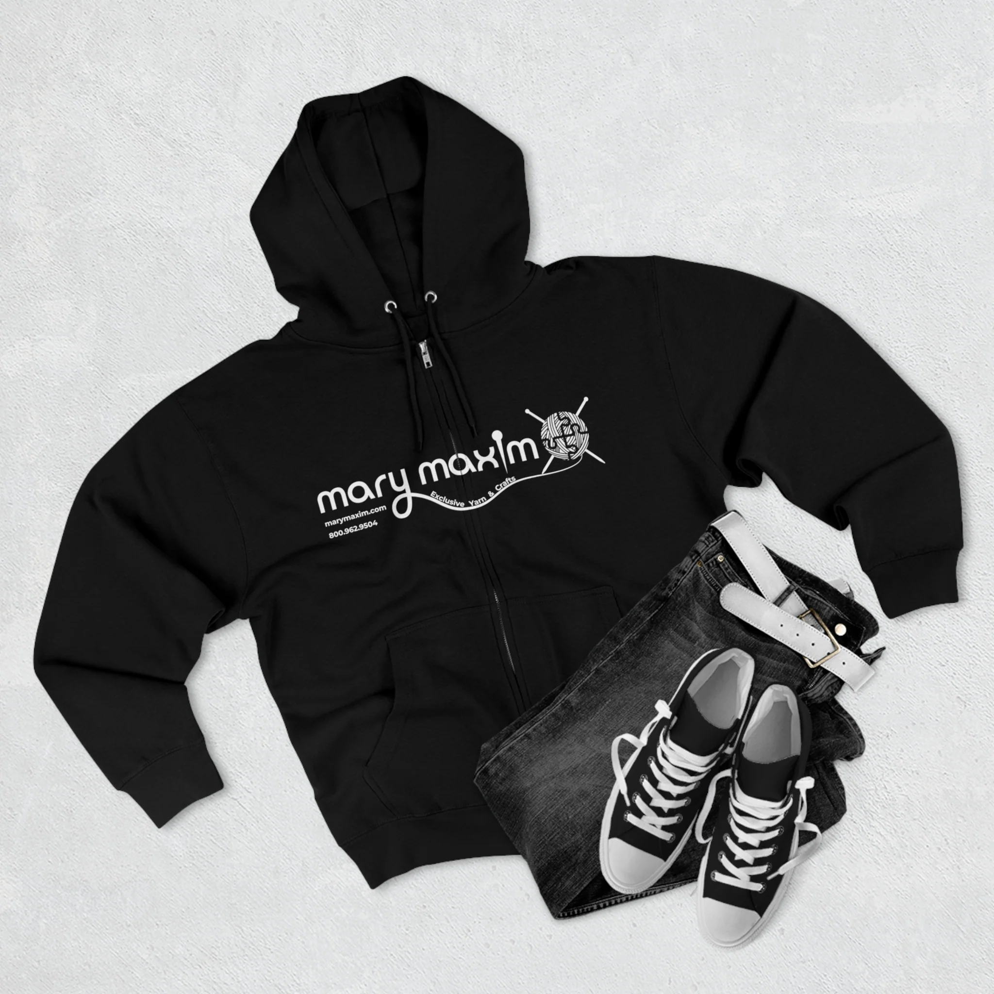 Mary Maxim Full Zip Hoodie - White & Black Logo - Unisex - Image 10