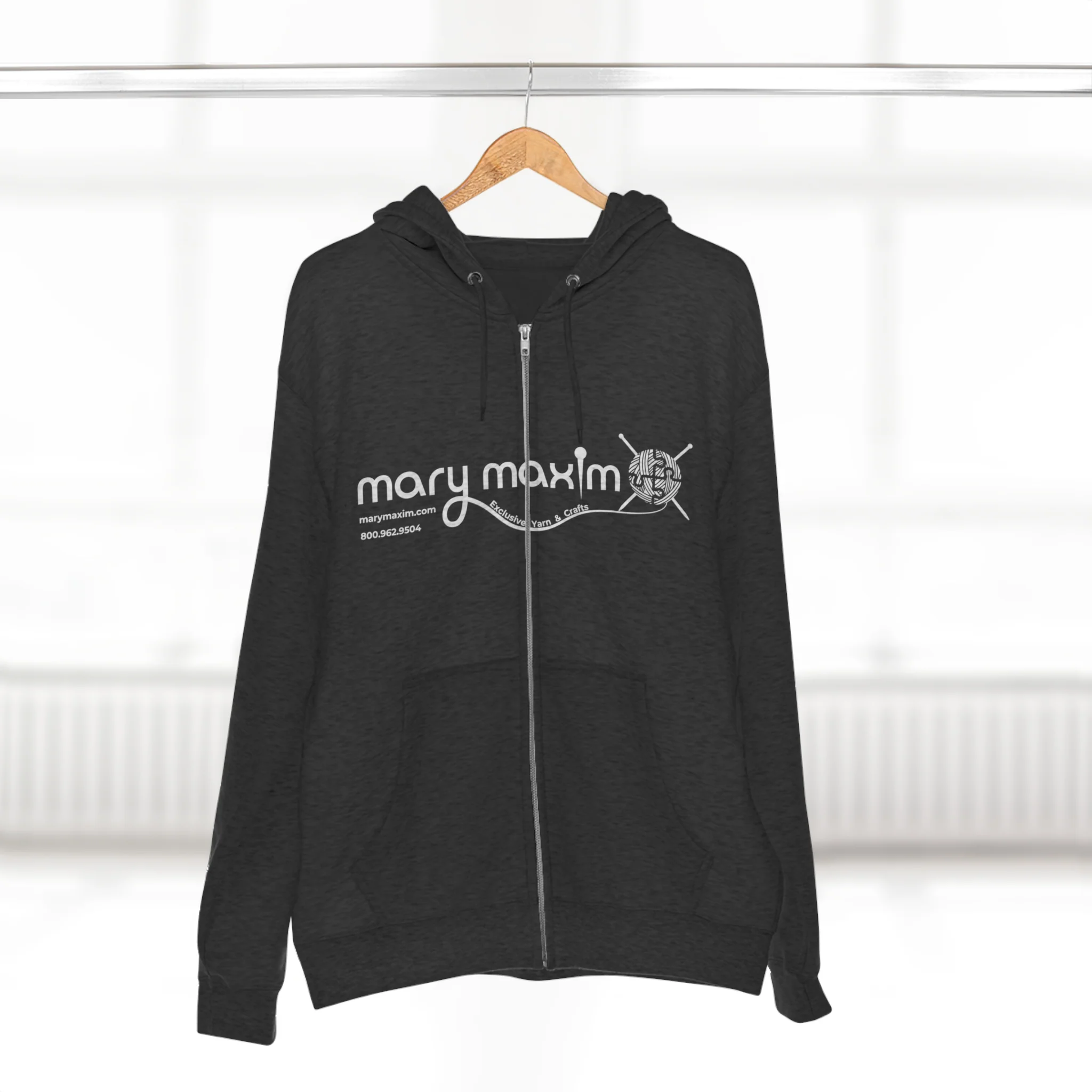 Mary Maxim Full Zip Hoodie - White & Black Logo - Unisex - Image 13