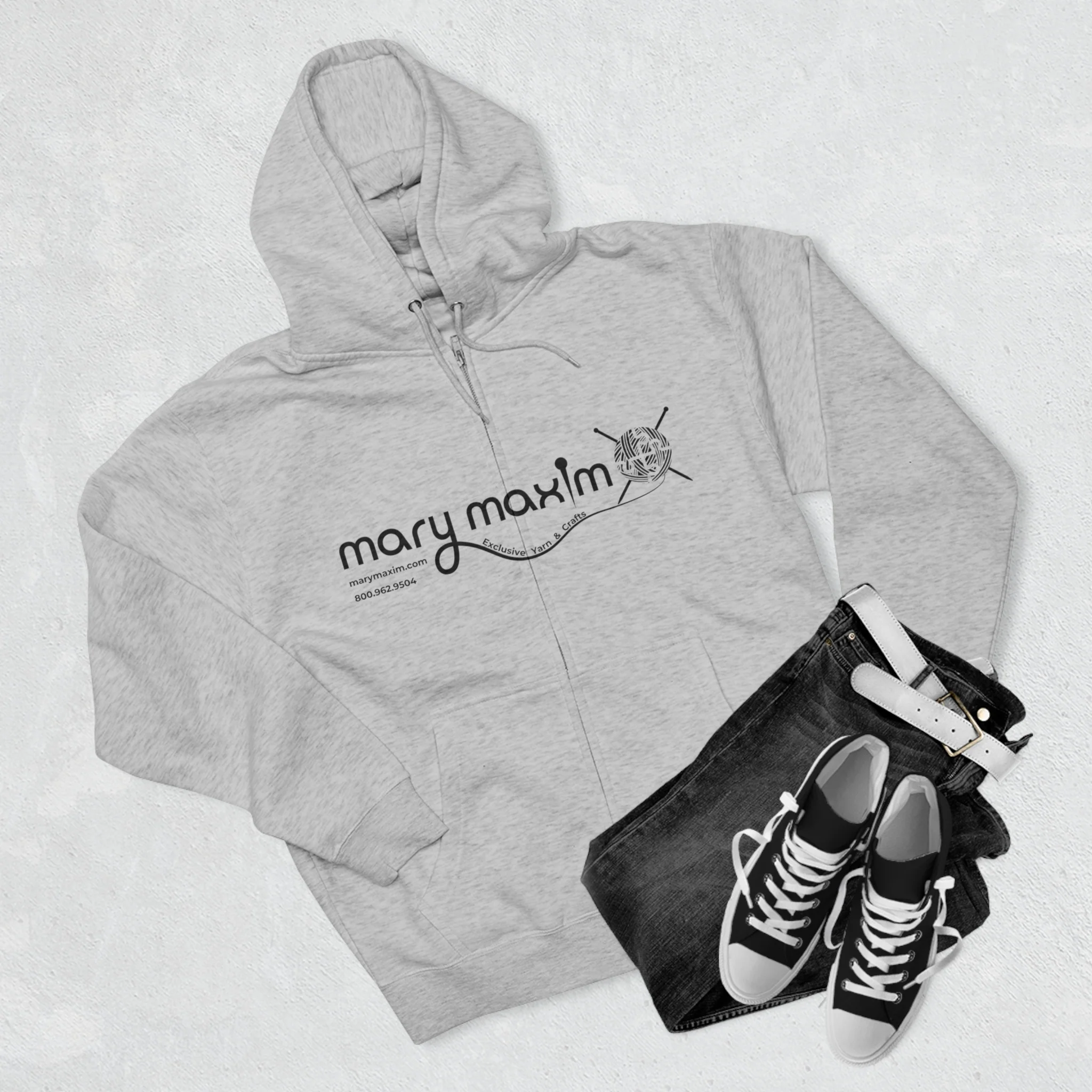 Mary Maxim Full Zip Hoodie - White & Black Logo - Unisex - Image 15