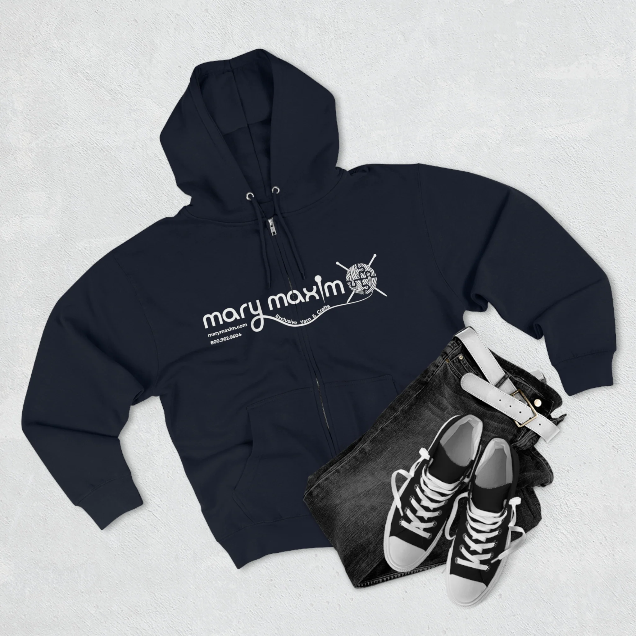 Mary Maxim Full Zip Hoodie - White & Black Logo - Unisex - Image 18