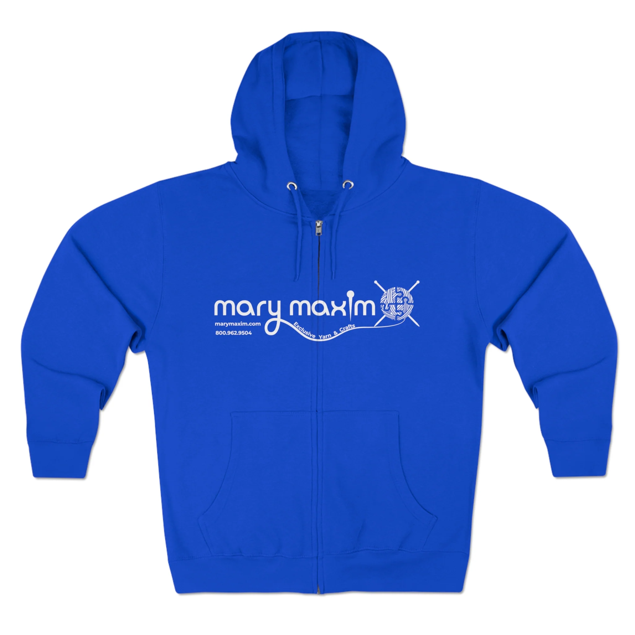 Mary Maxim Full Zip Hoodie - White & Black Logo - Unisex - Image 2