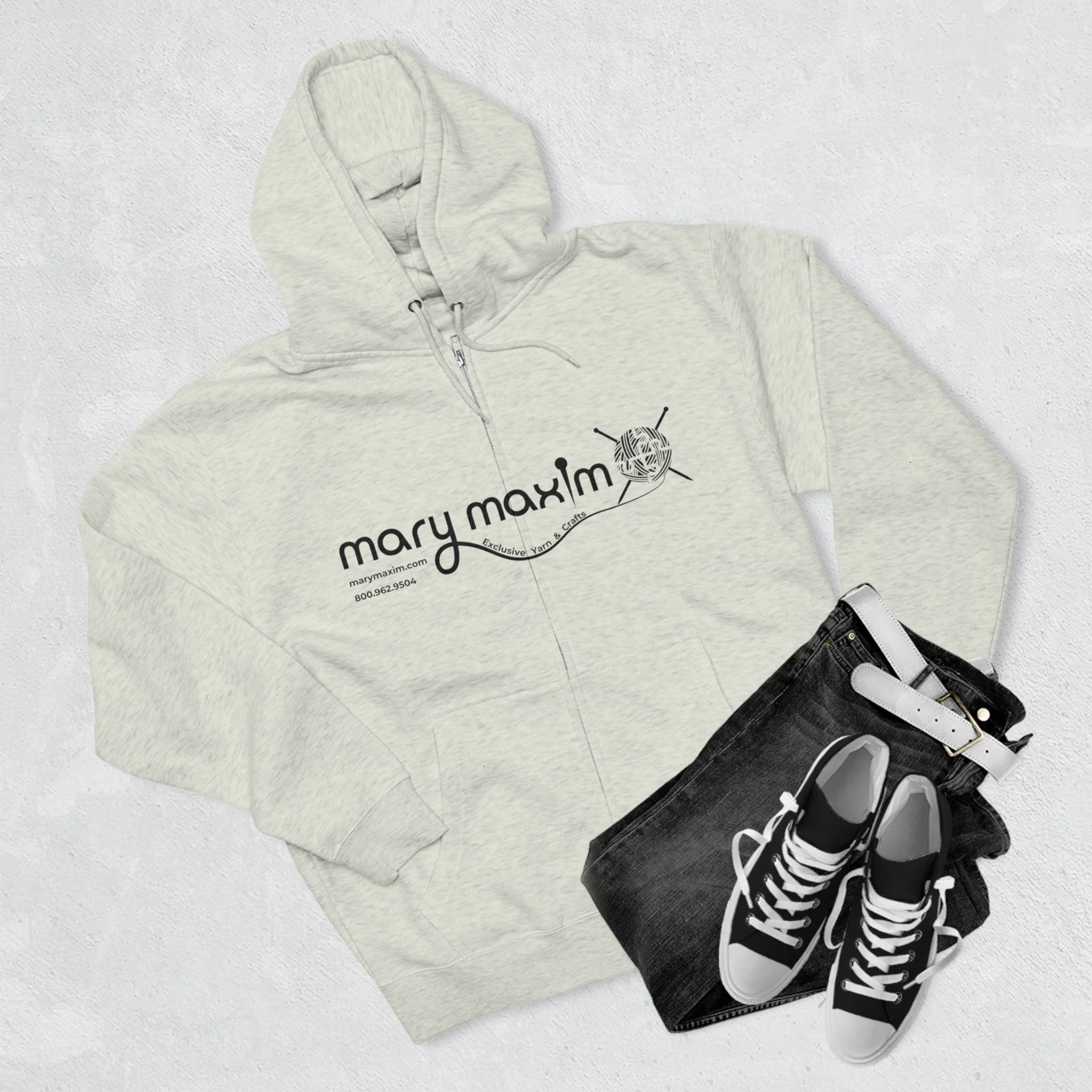 Mary Maxim Full Zip Hoodie - White & Black Logo - Unisex - Image 20
