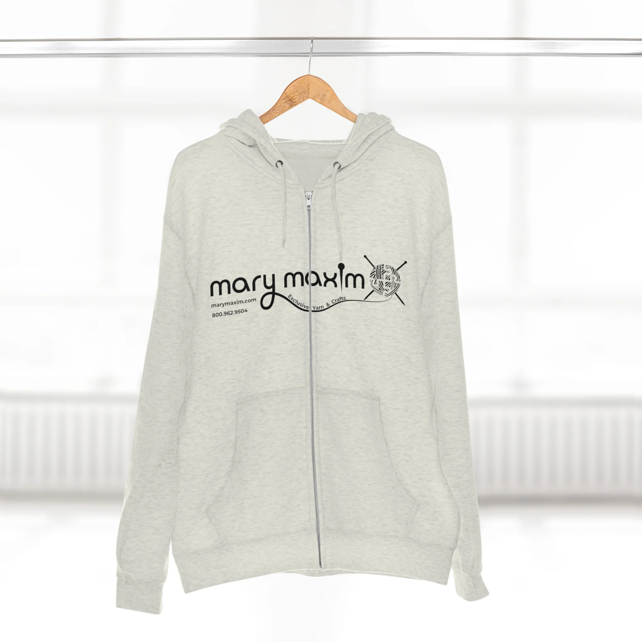 Mary Maxim Full Zip Hoodie - White & Black Logo - Unisex - Image 21