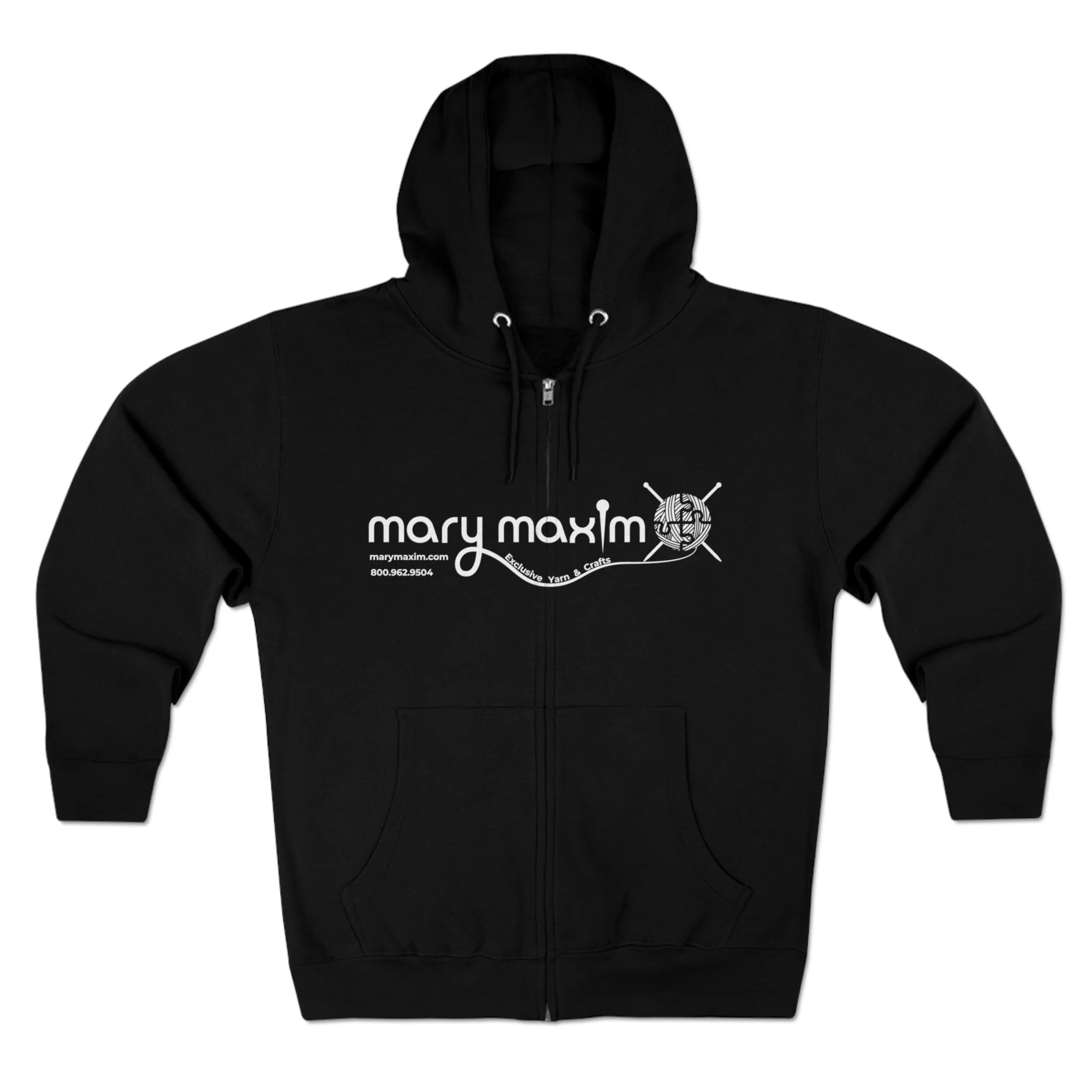 Mary Maxim Full Zip Hoodie - White & Black Logo - Unisex - Image 3