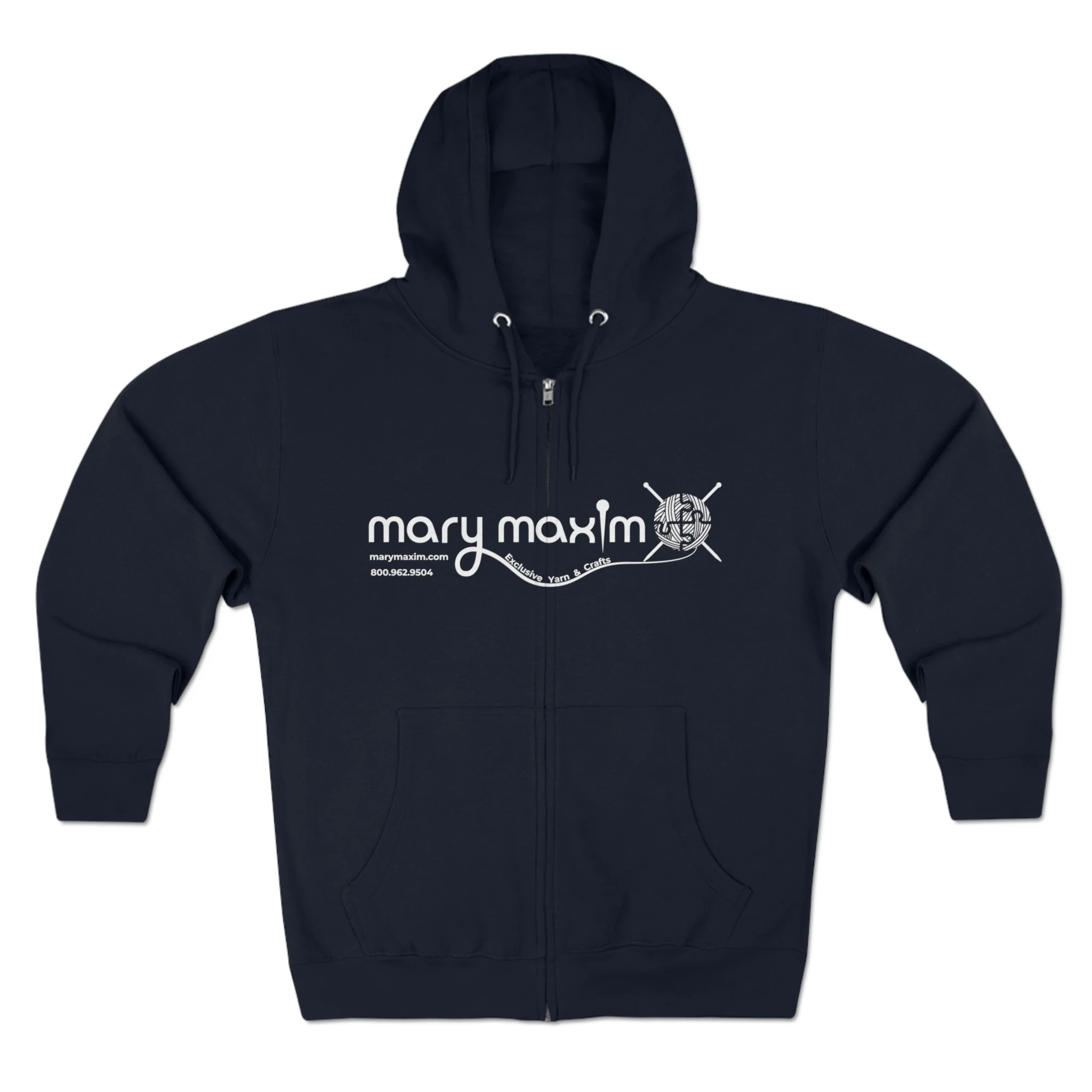 Mary Maxim Full Zip Hoodie - White & Black Logo - Unisex - Image 5