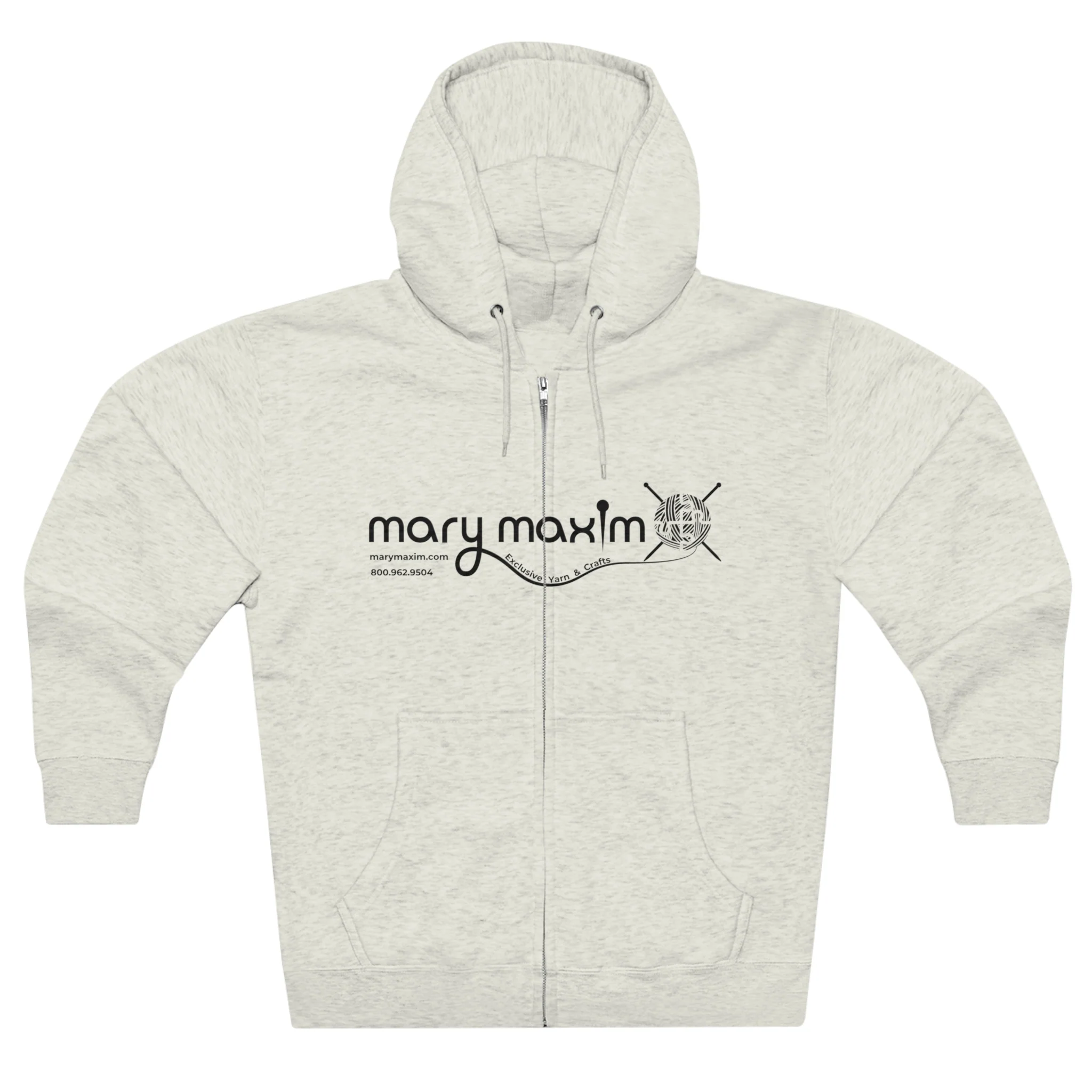 Mary Maxim Full Zip Hoodie - White & Black Logo - Unisex - Image 6