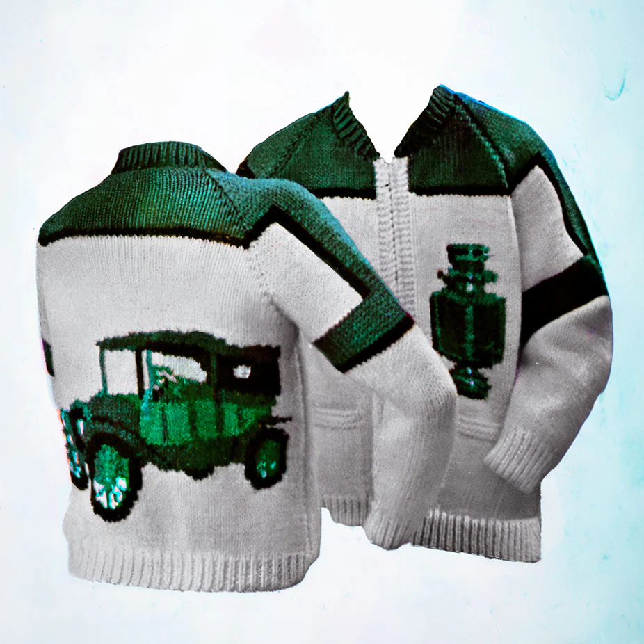 Men's or Ladies' Antique Auto Cardigan Pattern - Image 3