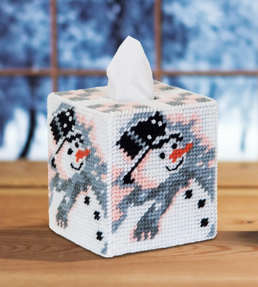 Old Time Snowman Tissue Box Cover Plastic Canvas Kit