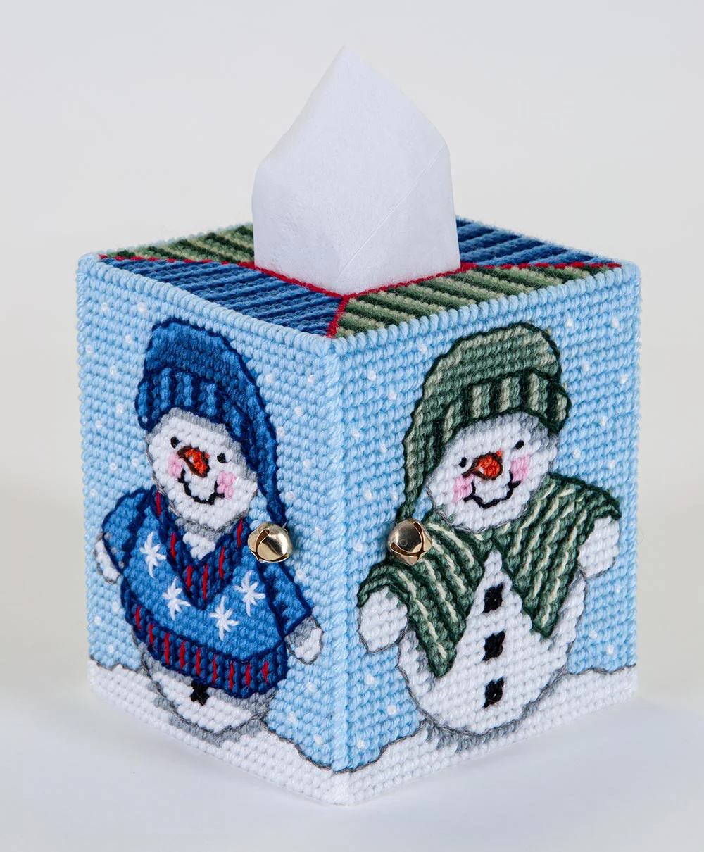 Snow People Tissue Box Cover Plastic Canvas Kit - Image 2
