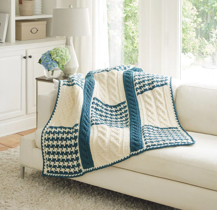 Tunisian Houndstooth & Cables Blanket