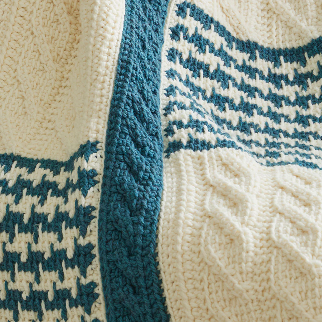Tunisian Houndstooth & Cables Blanket - Image 3