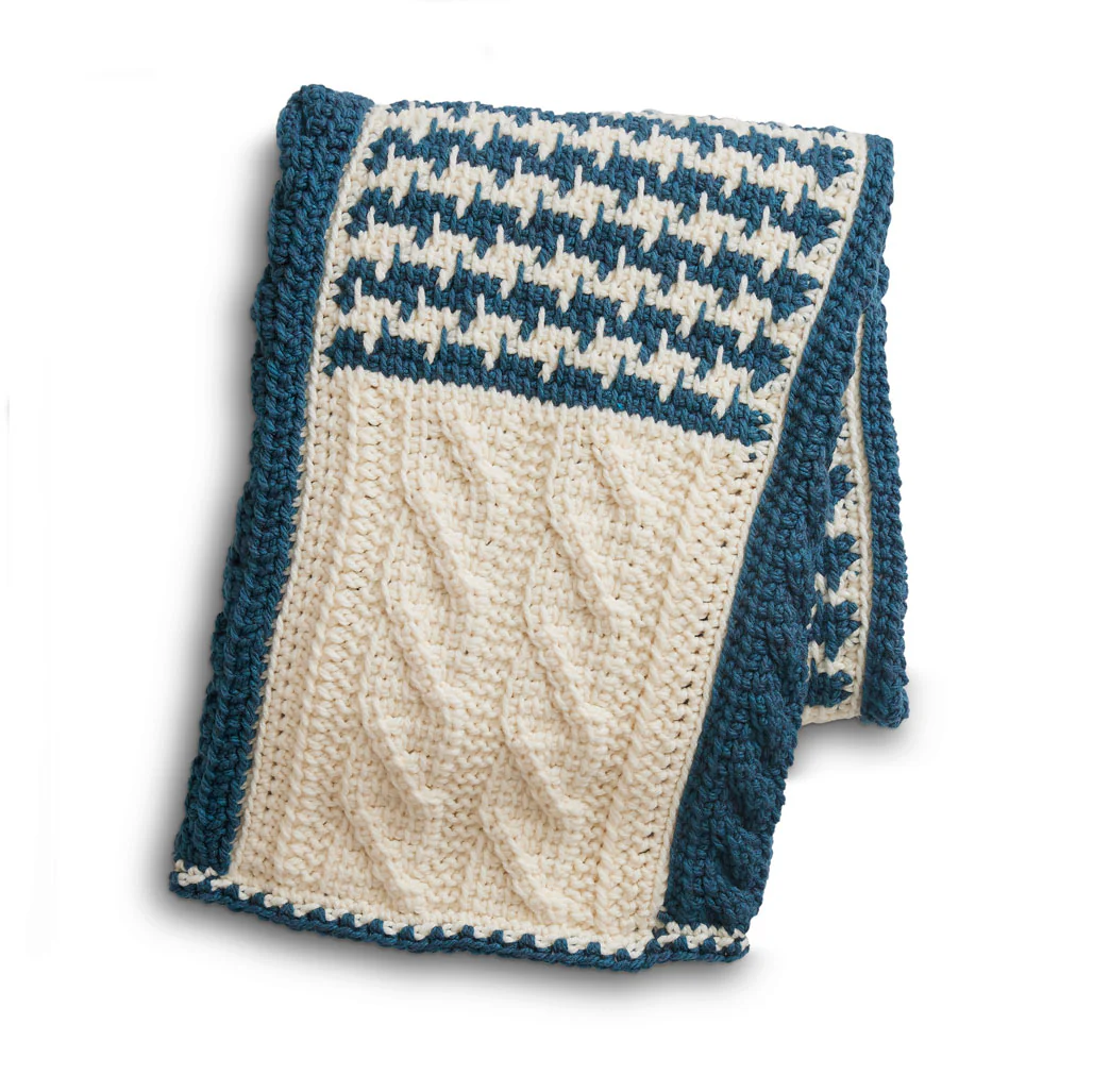 Tunisian Houndstooth & Cables Blanket - Image 4